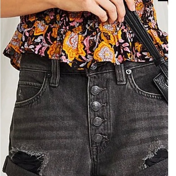 Free People Distressed Button Fly Shorts - Picture 2 of 4